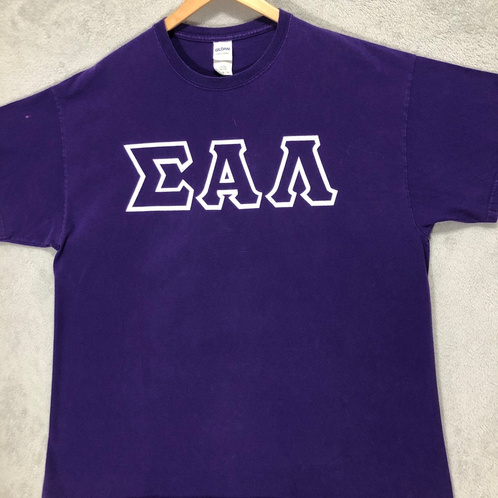 Greek Letter T-Shirt ΣΑΛ Purple Crew Neck‎ Short Sleeve Gildan Size XL